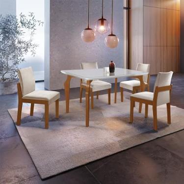 Imagem de Conjunto Sala de Jantar Mesa Marialice Tampo Vidro/mdf com 4 Cadeiras Mônaco Espresso Móveis Castanho Cinamomo/Creme/Off White