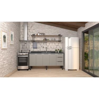 Imagem de Gabinete Armário Cozinha Jupter Cozimax 2.00 Mt 100% Aço  P/ Pia -Balção 200 cm -4 Portas- 3 Gavetas -