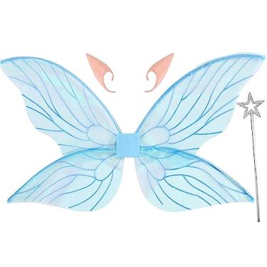 Imagem de Loieryk Asas de fada para adultos, fantasia de fada para mulheres, meninas, crianças, borboleta, asas de fada, Halloween, cosplay, acessórios para fantasia, Azul, 30.5 x 13.8 inch