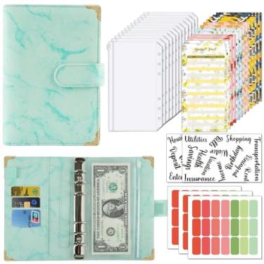 Imagem de Joucien Caderno de folhas soltas com padrão de mármore A6, clipe de folha solta de couro PU Ledger-Mármore + protetores de canto: conjunto verde