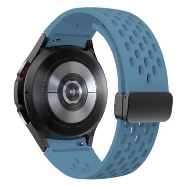 Imagem de Waillynice Pulseira de silicone para Samsung Galaxy Watch 7 6 5 4 4 mm 40 mm 44 mm 45 mm, pulseira de fivela magnética sem lacunas (azul premium, relógio 4 5 6 44 mm)