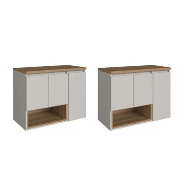 Imagem de Kit com 2 Gabinetes de Banheiro Suspenso 80cm Cecília com 3 Portas e 1 Nicho sem Cuba Mel/arenas Mel/Arenas