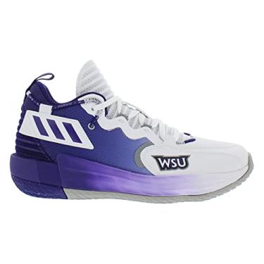 Imagem de adidas Tênis de basquete unissex adulto Dame 7 Extply, Branco/roxo, 13 Women/11.5 Men