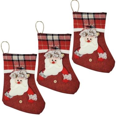 Imagem de Kit 3 Botinhas Natal Papai Noel Pelúcia Xadrez com Guizo 25cm - Master Christmas