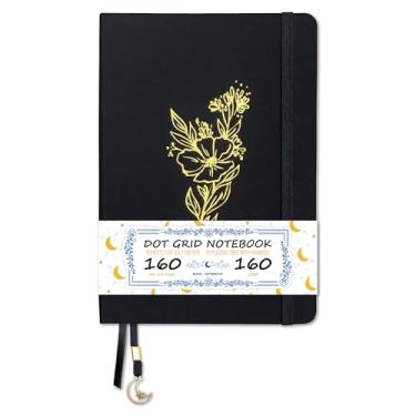 Imagem de BUKE Caderno pontilhado - capa dura de tecido de algodão - papel de bambu grosso de 160 g/m² - diário pontilhado tamanho A5 - layout DOT GRID de 5 x 5 mm, 160 páginas com caixa de presente (BKC-2B)