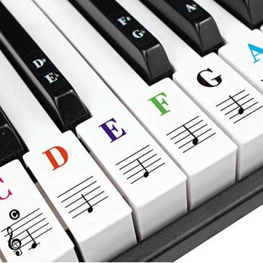 Imagem de Piano stickers Removable Keyboard Stickers for 88/61/54/49/37 Key Colorful Large Bold Letter Staff Stickers for Kids & Beginners Learning Piano Thinner Material and Transparent(Colorful)