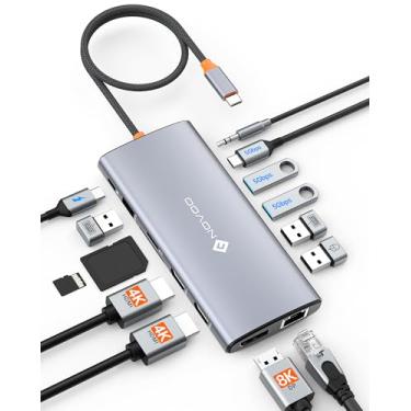 Imagem de NOVOO USB C Docking Station Dual Monitor, Laptop Docking Station, 14 in 1 Thunderbolt 3 to 2 HDMI 4K@60+8K DP 100W PD RJ45 SD/TF Audio, Multiport Adapter for Dell/HP/Lenovo
