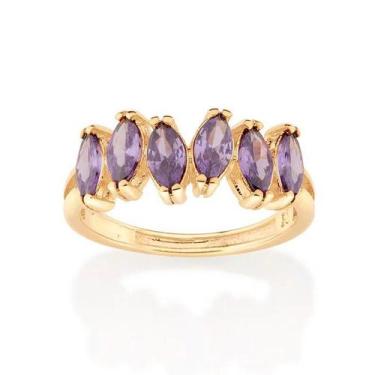 Imagem de Anel banhado ouro 3x 24k 18k e 22k feminino rommanel cravejado 6 zircô