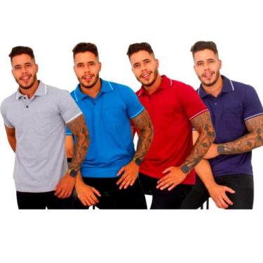 Imagem de Kit 04 Camisas Gola Polo Masculina com Bolso Tecido Fio 30.1 1 Algodão