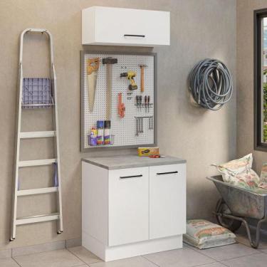 Imagem de Kit com Balcão e Armário Aéreo Multiuso 80cm Agata Madesa B, Branco