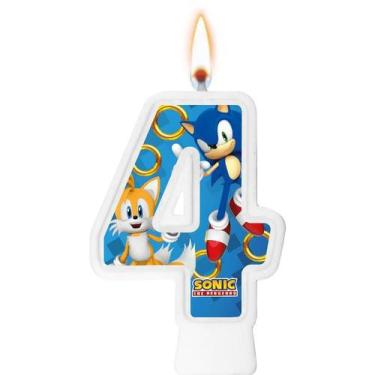 Imagem de Decoração festa Sonic Vela número 4 aniversário mais cor - Regina fest