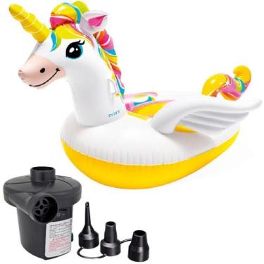Imagem de Bóia bote inflável unicórnio gigante intex para criança 1,98m, Amarelo
