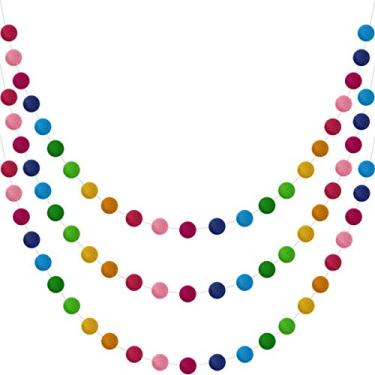 Imagem de Boao 3 peças guirlanda de bola de feltro de lã colorida guirlanda de pompom feita à mão 24 bolas de feltro para decoração de parede de árvore de Natal (arco-íris)