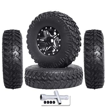 Imagem de Conjunto de rodas e pneus 1.0 Beadlock Inserções de espuma de micro pneus com porcas de bloqueio e chave para 1/24 RC Crawler Axial SCX24 90081 Fechadura Chevrolet C10 (Estilo 2)