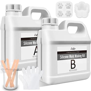 Imagem de Kit de fabricação de moldes de silicone – Borracha de silicone líquida translúcida 15 A de 1 litro – Proporção de mistura de 1:1 moldes de cura rápida para resina, fundição, vela, artesanato DIY