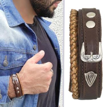 Imagem de Pulseira de Couro Masculina Country Ajustável Fivela Cinto Moda - GRAN