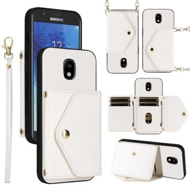 Imagem de Dswteny Capa carteira para Samsung Galaxy J7 Star J 7 Crown 7J Refine 2018 J7V V 2ª geração com alça de ombro, suporte para cartão de crédito de couro para Aura S767VL SM J737V Mulheres Homens Branco