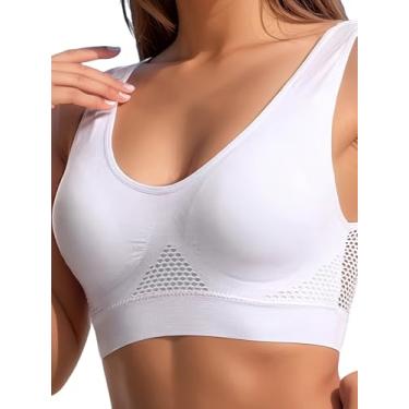 Imagem de Sutiã esportivo feminino super macio, vazado, sem costura, sutiã sem fio, lingerie feminina de alto impacto, Branco, G