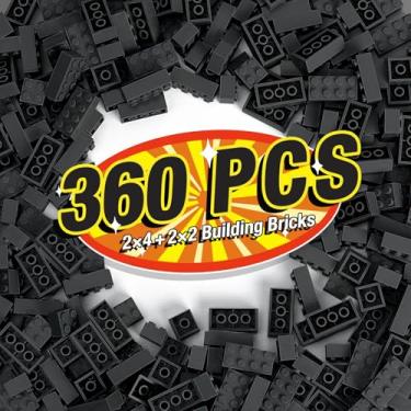 Imagem de MANNIDOO 360 Pieces Building Bricks, Classic Basic Building Flat Parts and Pieces - 2x4 Brick x200 and 2x2 Brick x160, Moc Building Bulks DIY Play Set Compatible with Lego, Black