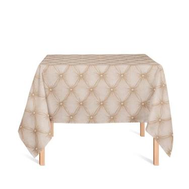 Imagem de Toalha de Mesa Quadrada em Tecido Jacquard Estampado Capitonê Bege, 1,