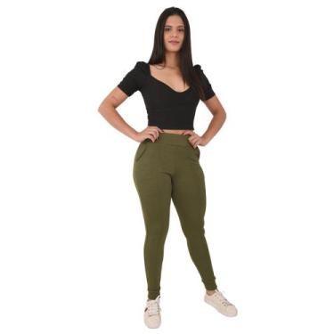 Imagem de Calça Feminina Malha Crepe Estilo Jogger - Lori Modas, Verde militar, 