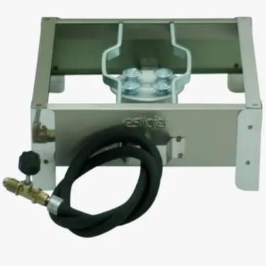 Imagem de Fogão Fogareiro Inox Uma Boca Alta Pressão Portátil Completo Com Kit G