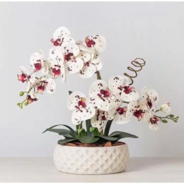 Imagem de Arranjo completo Orquídea Slicone 3D Vaso Cerâmica luxo Centro de Mesa