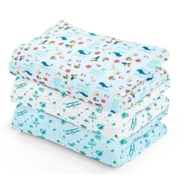 Imagem de Kit 3 Cueiro Bebê Flanelado Grande Estampado Manta 100% Algodão - Dugu