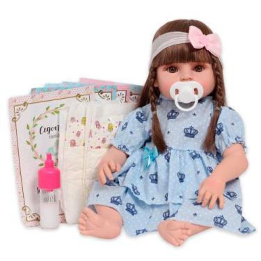 Imagem de Bebê Reborn Articulada Com Lindo Vestido 46cm C/ Acessórios - Cegonha 