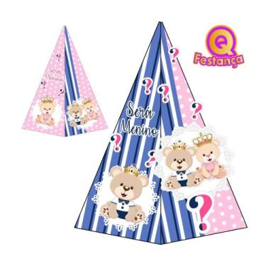 Imagem de 10 Caixa Cone Chá Revelação Ursinho Príncipe e Princesa Rosa e Azul Es
