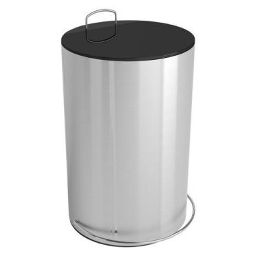 Imagem de Lixeira Redonda Inox Escovado 12Lts com Pedal Tampa Preta GhelPlus