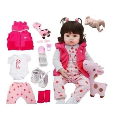 Imagem de Bebê Boneca Reborn Realista Girafinha Menina de Silicone 48cm Olhos Ca