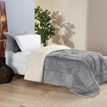 Imagem de Coberdrom Solteiro Sherpa e Manta Everest 01 Peça Cinza - BIA ENXOVAIS