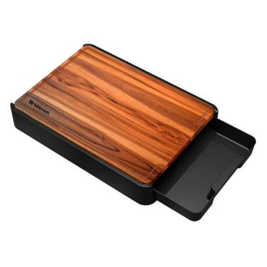 Imagem de Tábua De Corte Em Madeira Teca Com Suporte E Gaveta Para Carnes Legumes Vegetais