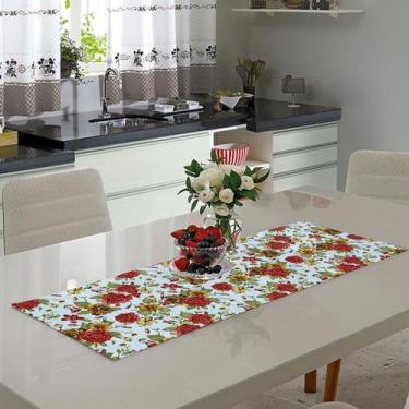 Imagem de Caminho De Mesa Floral Vermelho E Branco 0.40M X 1.40M - Menedecor