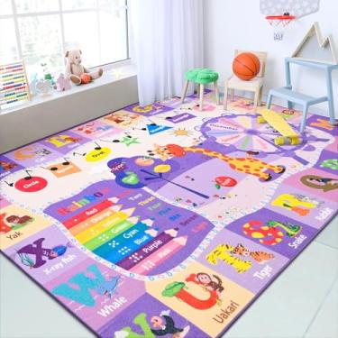 Imagem de Chicrug Tapete educativo infantil para sala de jogos, 1,8 x 1,8 m, TPR antiderrapante, para sala de aula, tapete para aprender ABC Animal, forma cor fruta, tapete lavável para decoração de quarto de