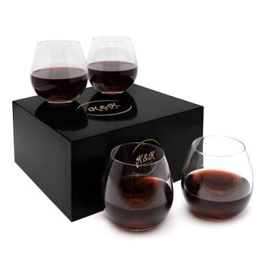 Imagem de K&K Home Conjunto de 4 taças de vinho sem haste para vinho tinto, vinho branco, bebidas espirituosas e coquetéis