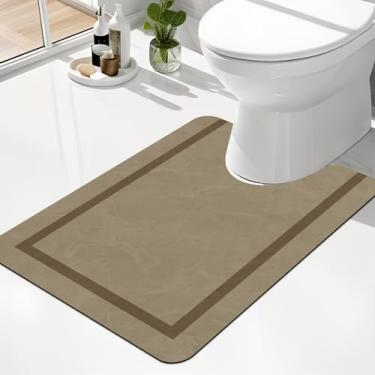 Imagem de chakme Tapete de banheiro em forma de U 61 x 17, tapete mágico ultrafino tapete de banheiro antiderrapante tapetes de banho absorventes de secagem rápida para piso de banheiro, (bege claro, U-61 x 43