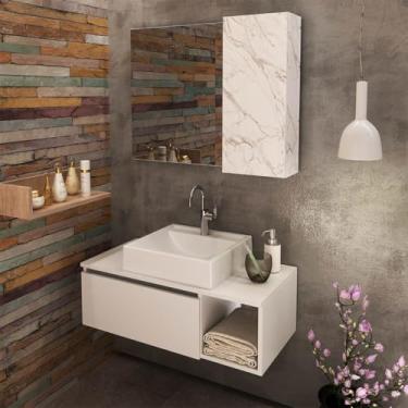 Imagem de Gabinete para Banheiro com Cuba e Espelho Branco TecnoMobili