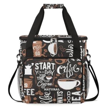 Imagem de Xícara de café em grãos de café, bolsa de transporte, bolsa de transporte de viagem, compatível com Keurig K-Mini ou K-Mini Plus, estojo portátil para cafeteira de café com bolsos para cápsulas K-cup
