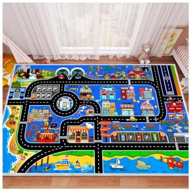 Imagem de YSYTLCL Tapete de carro infantil para brinquedos de carros, 1,0 x 1,5 m, tapete educativo de trânsito rodoviário para sala de jogos, quarto de crianças, decoração de crianças, ótimo presente para