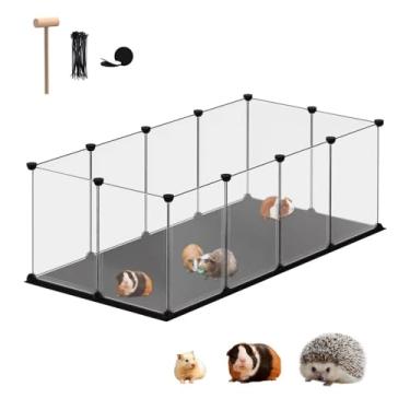 Imagem de FunHola Cercadinho para pequenos animais, gaiolas para porquinhos-da-índia com tapete à prova d'água, cercadinho para animais de estimação de 12 painéis para hamsters, ouriço, cerca de plást