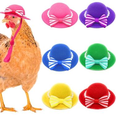 Imagem de 6 peças de chapéus de galinha para galinhas capacetes de galinha para galinhas mini chapéus para animais de estimação com alça ajustável chapéu de animal pequeno chapéu de cachorro chapéu de gato hamsters papagaio pássaro coelho porquinho-5