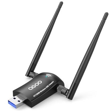 Imagem de Adaptador WiFi USB sem fio para PC, adaptador WiFi QGOO USB 3.0 AC1200 antenas duplas de alto ganho 5dBi 802.11ac/a/b/g/n banda dupla 2.4GHz/300Mbps 5GHz/867Mbps para Windows 11/10/8.1/8/7 Mac OS 10.9-10.15