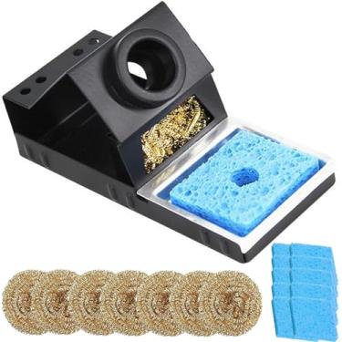 Imagem de DKARDU Suporte de ferro de solda, suporte de ferro de solda portátil estável com lã de latão, esponja de limpeza, ranhuras de ponta de solda, sem necessidade de água