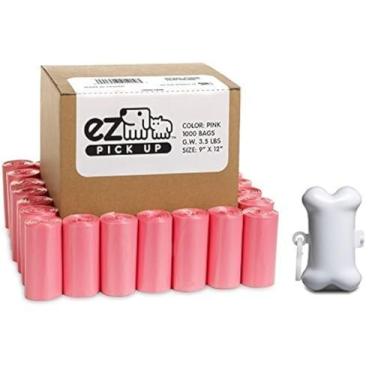 Imagem de EZ 1000 sacos para descarte de resíduos de animais de estimação com dispensador de sacos de coleta rosa
