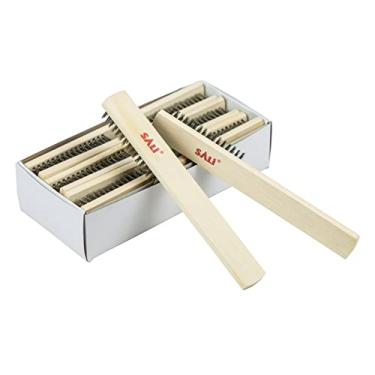 Imagem de SALI Escovas de Arame de 12 Unidades para Limpeza, Remoção de Ferrugem, Cerdas de Aço Inoxidável com Alça Curva de Madeira de Faia para Esfregar Sujeira e Tinta, Remover Peças de Metal Inacabadas, Man