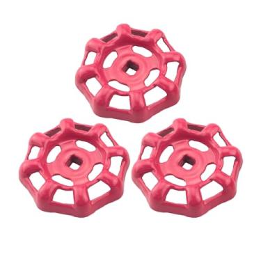 Imagem de WELWIK 3 peças Torneira externa Torneira de substituição de roda redonda, mangueira, manivela de ferro fundido, 9/32, furo de haste quadrada vermelha