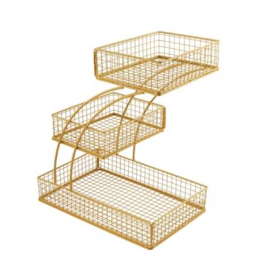 Imagem de Gralara Cesta de frutas de 3 níveis, cesta de arame de metal, organizador de cozinha, suporte de frutas para balcão de cozinha para vegetais, pão, Ouro