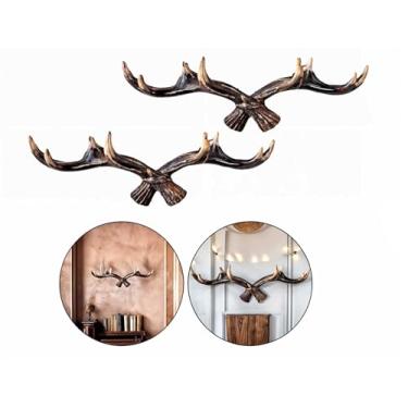 Imagem de 2 Penduradores Gancho de Parede com Design em Chifre de Veado e Alce: Prático, Elegante e Ideal para Decoração de Ambientes Rústicos ou Modernos. Ótimo como Suporte para Roupas, Toalhas e Acessórios